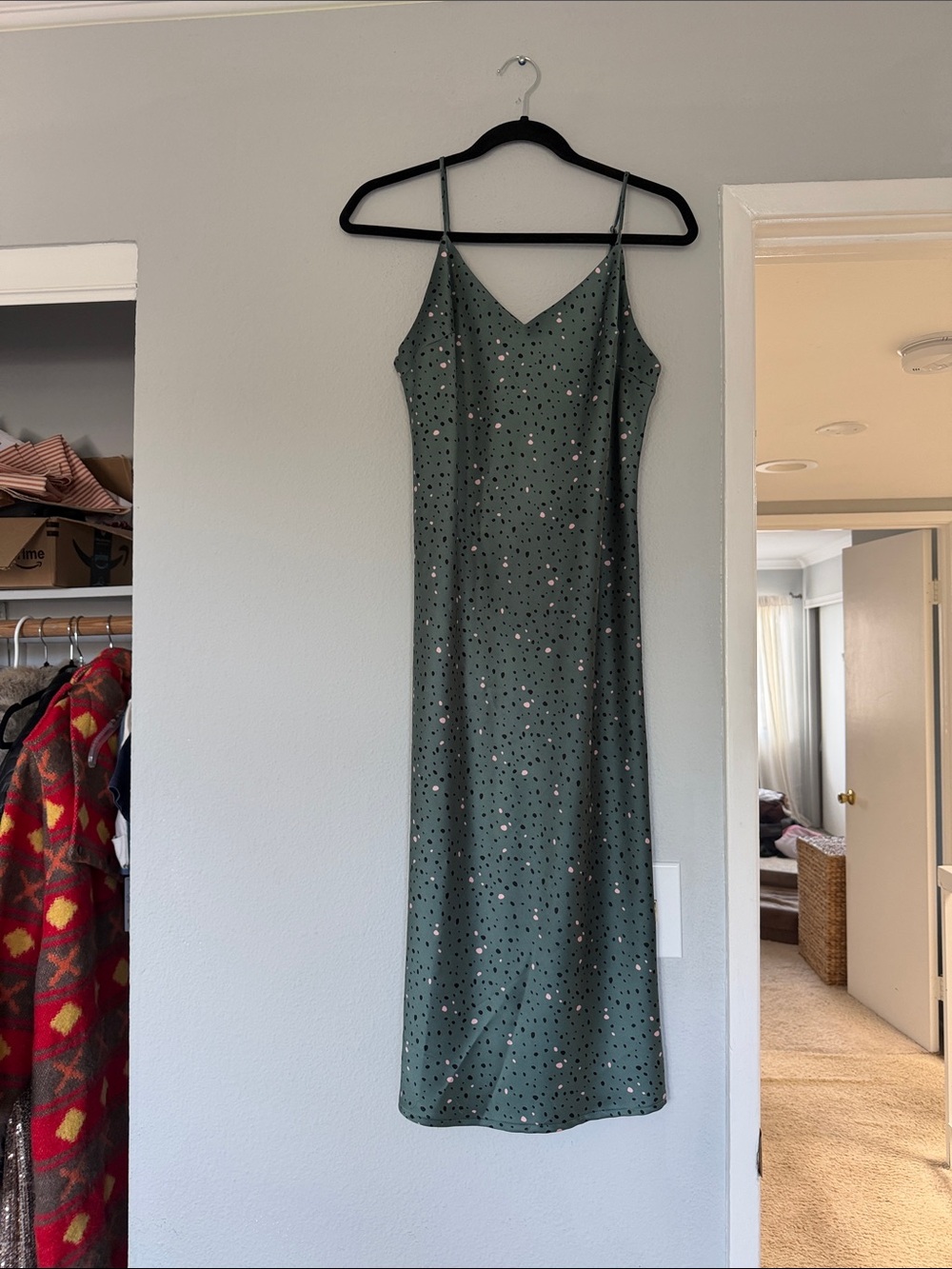 Everly Green Polka Dot Midi Slip Dress
